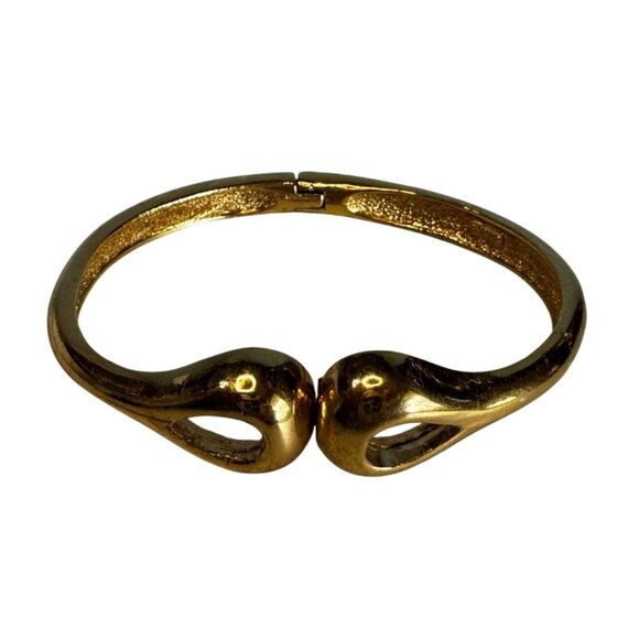 Vintage Vendome Swan Head Hinged Bracelet Gold Tone Metal 6 Inch - Picture 2 of 7
